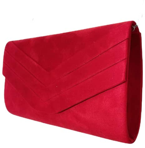 LeahWard Women's Faux Suede Leather Clutch Bag Wedding Bridal Prom Handbags 809 (Red)
