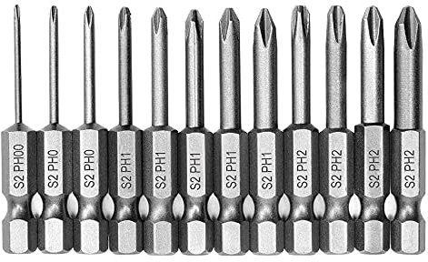 Gasea 12pcs 50mm 1/4 inch Hex Shank Magnetic Cross Head Screwdriver Bits Phillips Screw Screwdriver Set