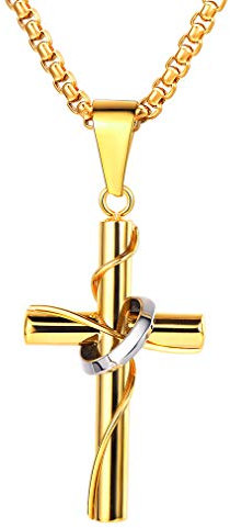 FaithHeart Halskette Herren Damen Kreuz Kette Gravur Goldener Kruzifix Anhänger für Freund Jungen Geschenk mit Schmuckbox Gold