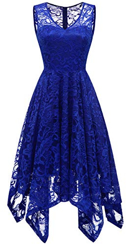 Meetjen Robe de Mariée Simple pour Mariée 2025 Col en V Cocktail Asymétrique Fantaisie Robes de Soirée Bleu Royal S