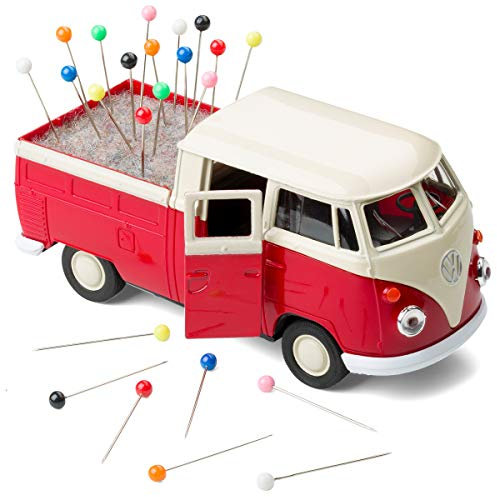 corpus delicti :: Rollendes Nadelkissen kompatibel mit VW Bus T1 Transporter Pritschenwagen mit Filzeinlage inkl. Stecknadeln – Nähmobil (rot)