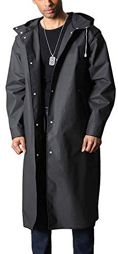 Memoryee Men's Raincoat Waterproof Reusable Hiker Rain Poncho with Hood Long Multi Jacket Urban Outdoor/Black/M