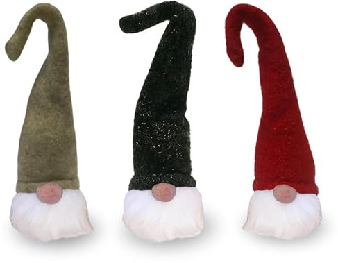 Bada Bing 3er Set LED Wichtel mit Filz Mütze in Beige Rot Grau H ca. 26 cm x Ø 6,5 cm biegsamer Anhänger Weihnachstwichtel als Baumschmuck Weihnachten Geschenkanhänger Deko Dekoration Licht 30