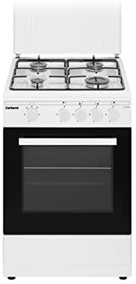 Corberó - Cocina Plus | 50cm | CCSF45020BW | 4 Fuegos Gas Butano | Horno 43L | Tapa Metal | Puerta Doble Cristal | Bandeja y Parrilla Cromada | Desconexión Automática Seguridad | Blanco