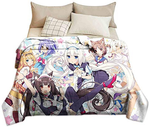 Anjinguang Nekopara Fleecedecken, weiche Anime Schokolade und Vanille, dekorative Überwurf, modische Decken, super gemütliche Decke für Kinderzimmer, Wohnzimmer, Schlafsaal