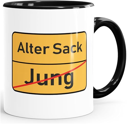 MoonWorks® Kaffee-Tasse Alter Sack Geschenk Geburtstag Bürotasse lustige Sprüche Kaffeebecher Schwarz Keramik-Tasse