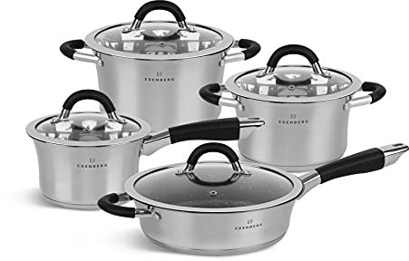 Topfset mit Pfanne - Beständig Gegen Hohe Temperaturen - Topfset Induktion Geeignet für Alle Herdarten - Töpfe Set aus Edelstahl - Hochwertiger Topf für Kochen (Schwarz)