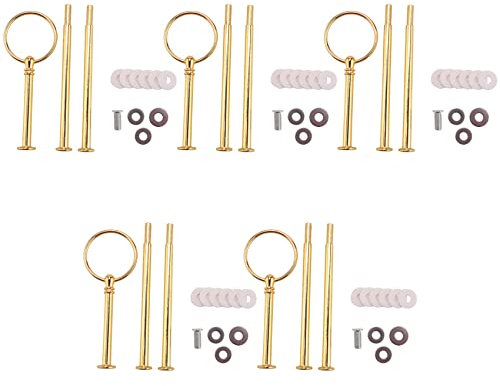 Haudang 5 Set Etageren Stangen Set,Metallstange Gold Stäbe Etagere, 3 Etage für Hochzeitstorte Tortenhalter Torten Etagere