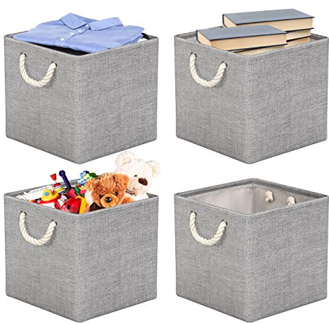 RIWNNI Aufbewahrungsbox Stoff 30x30 [4-Pack], Faltbarer Aufbewahrungsbox für Stoff, Ideal für Kallax-Regale, Schlafzimmer, Kinderzimmer - (Grau)