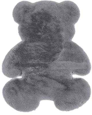 KRIPINC Bär Faux Lammfell Schaffell Teppich Kunstfell, Teppich Weich Flauschig Shaggy rutschfeste für Wohnzimmer Schlafzimmer Kinderzimmer (75x105cm, Grau)