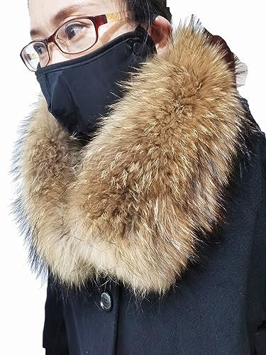 Adynice Schal Damen Fell Echtpelzkragen Damen Hut Kopfbedeckung Waschbär Pelzkragen Schal Hoodies Unisex long75CM width18CM