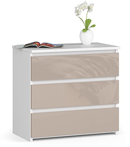 ADGO CL3 CLP Nachttisch 60x57x35 cm, Nachtkommode mit 3 Schubladen, Nachtschrank, Beistelltisch, Kommode, für Schlafzimmer, Wohnzimmer, Kleiner Schrank Neben Bett zu Stellen (Cappuccino-Glanz)