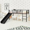 GYMAX Kids Loft Bed with Slide, 3FT Children Bunk Bed with Stairs and Guard Rail, ‎198x96x109cm Single Bed Frame for Girls Boys, Max Weight 150kg (Black)