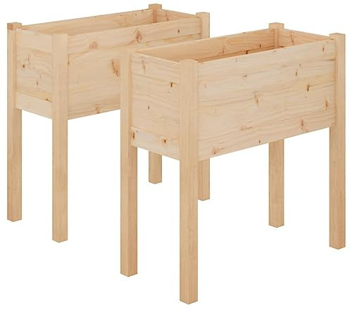 vidaXL 2x Solid Pinewood Garden Planters Outdoor Patio Terrace Backyard Wooden Raised Bed Flower Box Planter Pot Stand Divider Vegetable Herb Bed