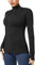 QUEENIEKE Women's Slim Fit Running Jackets - Long Sleeves Athletic Workout Gym Tops with Back Mesh Vent & Thumb Holes (Black, Small)