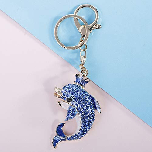 Kristall Krone Delphin Schlüsselanhänger für Damen Glitzer Strass Handtasche Tasche Charme Anhänger Glänzend Mode Taschenanhänger Bling Metall Auto Schlüsselbund Rucksack Anhänger Autoschlüssel Dekor