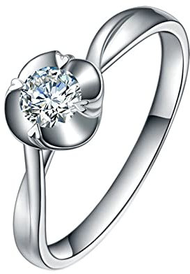 Homxi Ring Damen Verlobung,Ring für Damen Platin Solitäre Erstellter Diamant 0.2ct Blume Ringe Damen Silber Größe 49 (15.6)