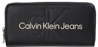 Calvin Klein Jeans Damen Portemonnaie Sculpted Zip Around Mono mit Münzfach, Schwarz (Black With Rose), Onesize
