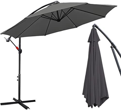 Joparri Sonnenschirm Grau Ø 300 cm mit Kurbel| Ampelschirm mit Ständer | Gartenschirm Sonnenschutz UV-Schutz Aluminium | Kurbelschirm Marktschirm wasserdicht