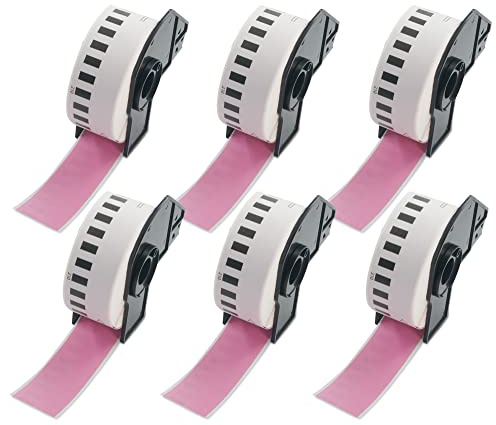 BETCKEY - 6 Rollen DK-22210 Endlosetiketten (Papier) Kompatibel mit Brother, 29mm x 30.48m, 6 Farbige Etiketten Rosa für Brother QL Etikettendrucker
