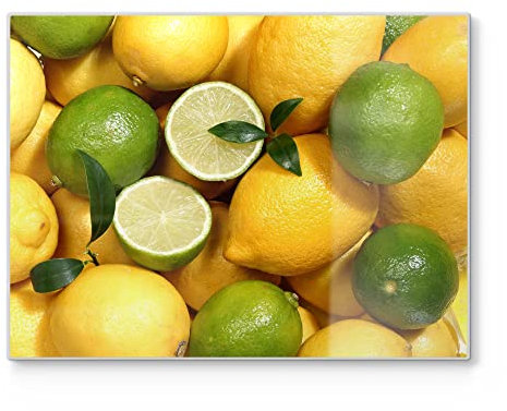 DEQORI Schneidebrett aus Glas | groß 40x30 cm | Motiv Gemischte Zitrusfrüchte | Design Schneideplatte für Küche | Frühstücksbrett antibakteriell & rutschfest | Glasplatte & Servierplatte