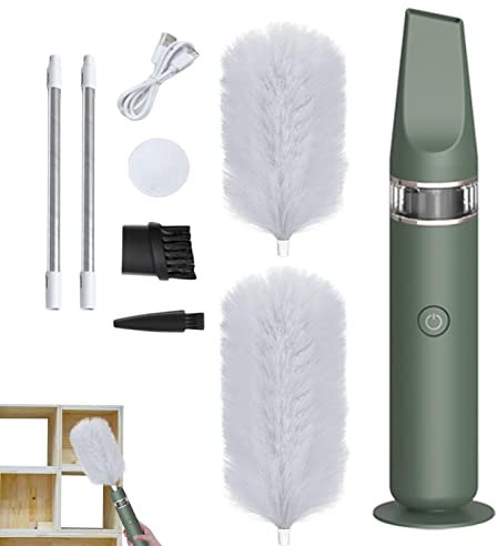 Plumero Giratorio, 2 en 1, Plumero Giratorio Ajustable y Juego aspiradora, Accesorios Limpieza automáticos Plumero 360°, Cepillo Plumero inalámbrico, colector Polvo