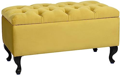 LORDLY Sitzbank mit Stauraum MODIANO BL 81x42cm – senfgelb Velourstof, Sitztruhe, Aufbewahrungsbox, Polsterbank mit Samtbezug für Wohnzimmer, Schlafzimmer, Diele