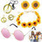 WanderGo 70er Jahre Hippie Zubehör für Frauen: Blumenkrone Stirnband, Armband, Sonnenbrille, Friedenszeichen Halskette und Ohrringe für 60er/70er Jahre Kostüm