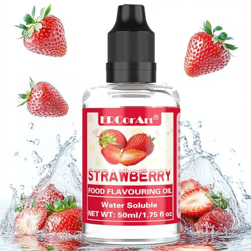 Arome Alimentaire - Extrait Naturel Arôme Alimentaire de Fraise, Végétalien, Sans Sucre, Sans Pigment, Flavour Drops Pour Yaourt, Glacage Biscuit Noel, Creme Liquide, Poudre d'Amande, Boissons - 50 ml