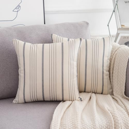 LRartdeco Sofakissen 40x40 Kissenbezug Graue Streifen Dekokissen 2er Set kissenbezüge Boho Deko Modern Kissenhüllen Dekorativ Kissenbezüge für Sofa Wohnzimmer Schlafzimmer Outdoor