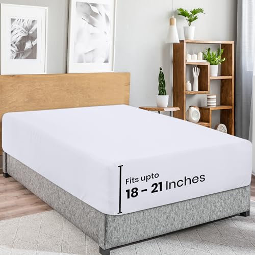 Utopia Bedding Queen-Size-Spannbetttuch – extra tiefe Tasche – 53,3 cm tiefe Tasche – weiche Mikrofaser, schrumpft und lichtbeständig, pflegeleicht, nur 1 Spannbetttuch (weiß)