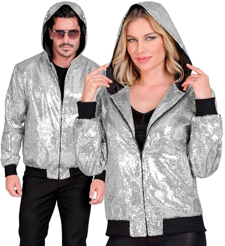 W WIDMANN MILANO Party Fashion - Pailletten Bomberjacke | mit Kapuze, Glitzer Jacke Erwachsene für Karneval, Festival, Mottoparty und auffällige Party-Outfits