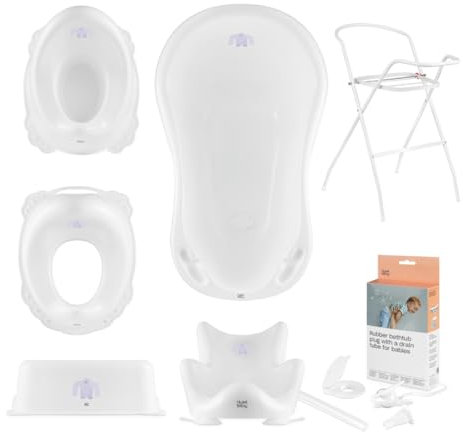 Hylat Baby Komplett-Set: Stabile Babybadewanne mit Gestell, Badesitz und Abfluss, Kinder-Toilettensitz, Babytopf, Kinderschemel - Yeti Weiß - TÜV Rheinland zertifiziert - Lite-Kollektion