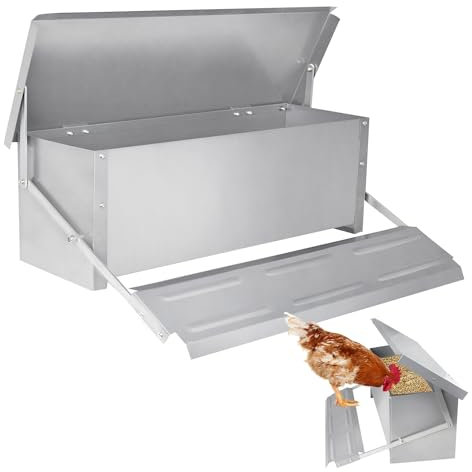 TRMLBE Hühner Futterautomat 10KG Groß Hühnerfutterautomat Futterspender mit Deckel & Automatisches Pedal Automatischer Hühner Futtertrog aus Verzinkter Stahl Für Hühner Ente