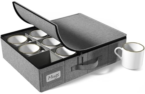 Sorbus Coffee Mug Organizer - Storage Case with Hard Shell, Label Windows, Handles & Dividers (Fits 12 Mugs)