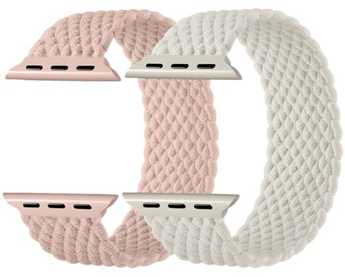 Charlam Braided Band for Apple Watch Strap 40mm 42mm 41mm 38mm, No Buckle | for iWatch Strap Series 11 10 9 8 7 6 5 4 SE 3 2 1, Stretchy Sports Solo Loop Band for Apple Watch Straps Women Men, 2 Pack