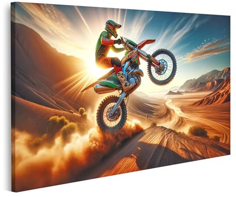 islandburner Bild auf Leinwand Motocross Wheelie atemberaubende Landschaft Bilder Wandbilder Poster