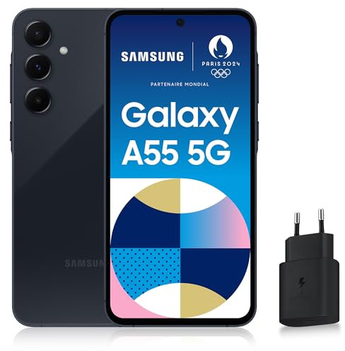 Samsung Galaxy A55 5G, Smartphone Android, 256 Go, Chargeur Secteur Rapide 25W Inclus [Exclusivité Amazon], Smartphone déverrouillé, Bleu Nuit, Version FR