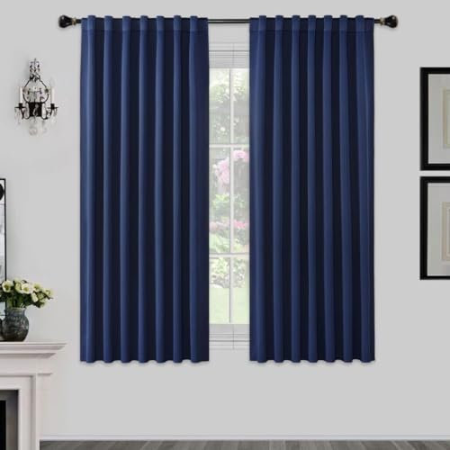Joydeco Schlaufen Verdeckten Vorhänge 2er Set,H 175 x B 140 Marineblau Verdunkelung Blackout Blickdicht Kurze Polyester Vorhang Stangendurchzug Gardinen Schlafzimmer Wohnzimmer Curtains