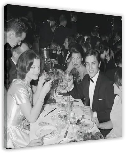 TINGTOEO Alain Delon und Romy Schneider, 1959 Leinwand-Poster, Schlafzimmer-Dekor, Sportlandschaft, Büro, Raumdekoration, Geschenk, Rahmen-Stil, 70 x 70 cm