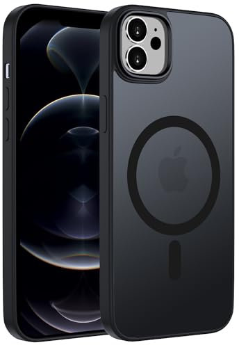 KPPIT Magnetic Case for iPhone 12/12 Pro 6.1-Inch,Compatible with MagSafe, Translucent Matte Back Slim Shockproof Phone Cover (Black)