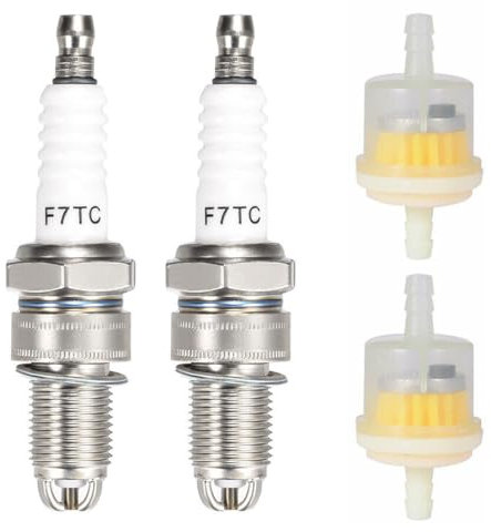 F7TC Spark Plug Set for Honda GX Engines, Briggs & Stratton, Generators - Includes Fuel Filter - Compatible with Lawn Mowers, Tractors, Rototillers, and More