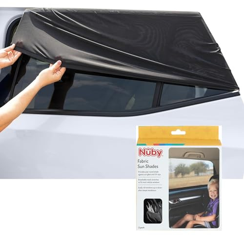 Nuby Baby Auto-Sonnenschutz mit UV-Schutz, 60x124x56 cm, 2er-Pack, Schwarz | Schützt vor Sonne & Insekten, atmungsaktives Mesh-Gewebe hält das Auto kühl, passend für die meisten Autofenster, für Reisen