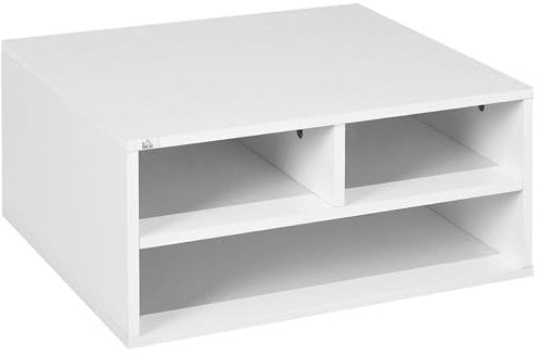 HOMCOM Desktop Printer Stand with Storage, 2-Tier Desk Organizer with 3 Open Compartments for Home Office, White