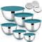 HaWare Rührschüssel 6er Set, Edelstahl Schüssel Salatschüssel Set mit Luftdichtem Deckel & 3 Reibenaufsätzen, 4,6L/2,8L/2,5L/1,6L/1,2L/0,7L, Rutschfester Silikonboden & Spülmaschinenfest, Blau