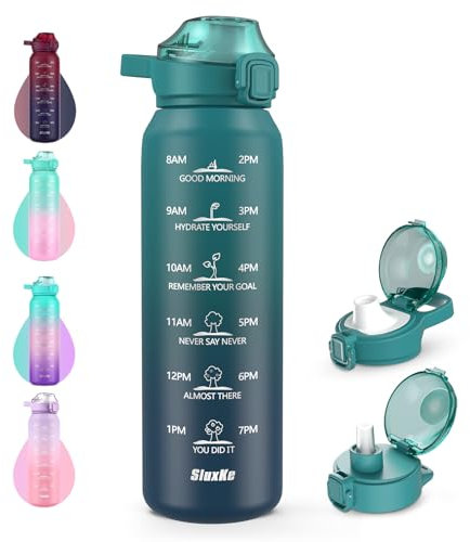 SLUXKE - Borraccia da 700 ml con coperchio dotato di cannuccia, in acciaio inox 18/10 con coperchio e manico, riutilizzabile, adatta per studenti, in ufficio e nel fitness, colore blu