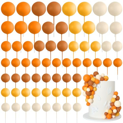 Bouiexye 75 Pieces Cake Balls & Mini Balloon Toppers - Foam Cupcake Decorations, Cake Picks for Birthday Party, Wedding (Orange Khaki Series)