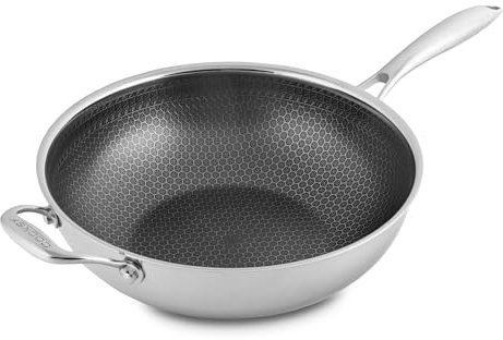 Cooksy 30,5 cm Wok mit Wabenoberfläche, Hybrid-Edelstahl