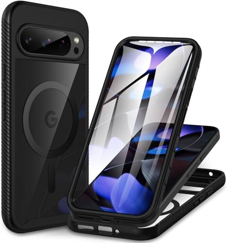 CENHUFO Coque Google Pixel 9 Pro XL, Antichoc Housse avec Protection écran, 360 Degrés Protégé Téléphone Etui Double Face Case Transparent Portable Intégrale Coque pour Pixel 9 Pro XL 5G - Noir