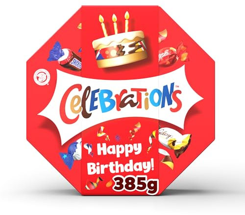 Celebrations Milk Personalised, 'Happy Birthday' sleeved Chocolate Gift Box of Mini Chocolates & Biscuit Bars Centerpiece 385g